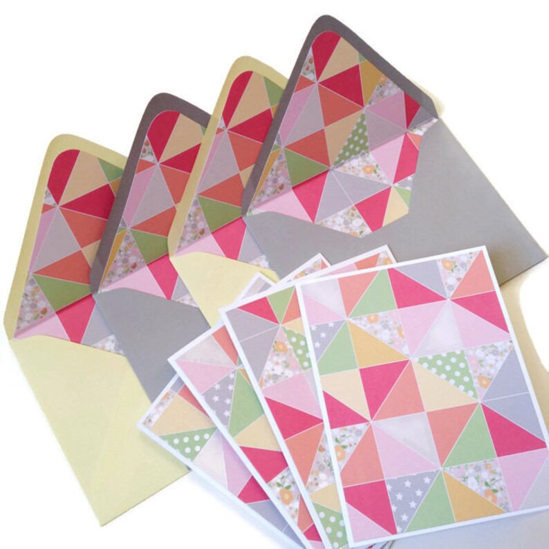 Set of 4 // Blank Note Card Set // Lined Envelopes // Etsy