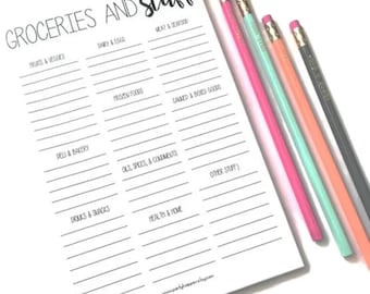 Groceries and Stuff Notepad / Grocery List / Grocery Categories / Funny Grocery List / Funny Notepad / Magnetic Notepad / Fridge Notepad