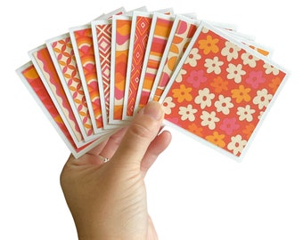10 Mini Retro Cards | 3x3 Mini Note Cards | Mini Notecards | Retro Note Cards | Cards & Envelopes | Mini Square Card | Mini Stationery | 70s