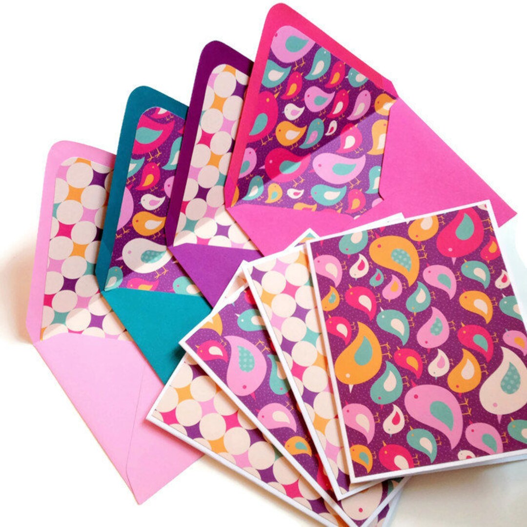 Set of 4 // Blank Note Card Set // Lined Envelopes // Etsy