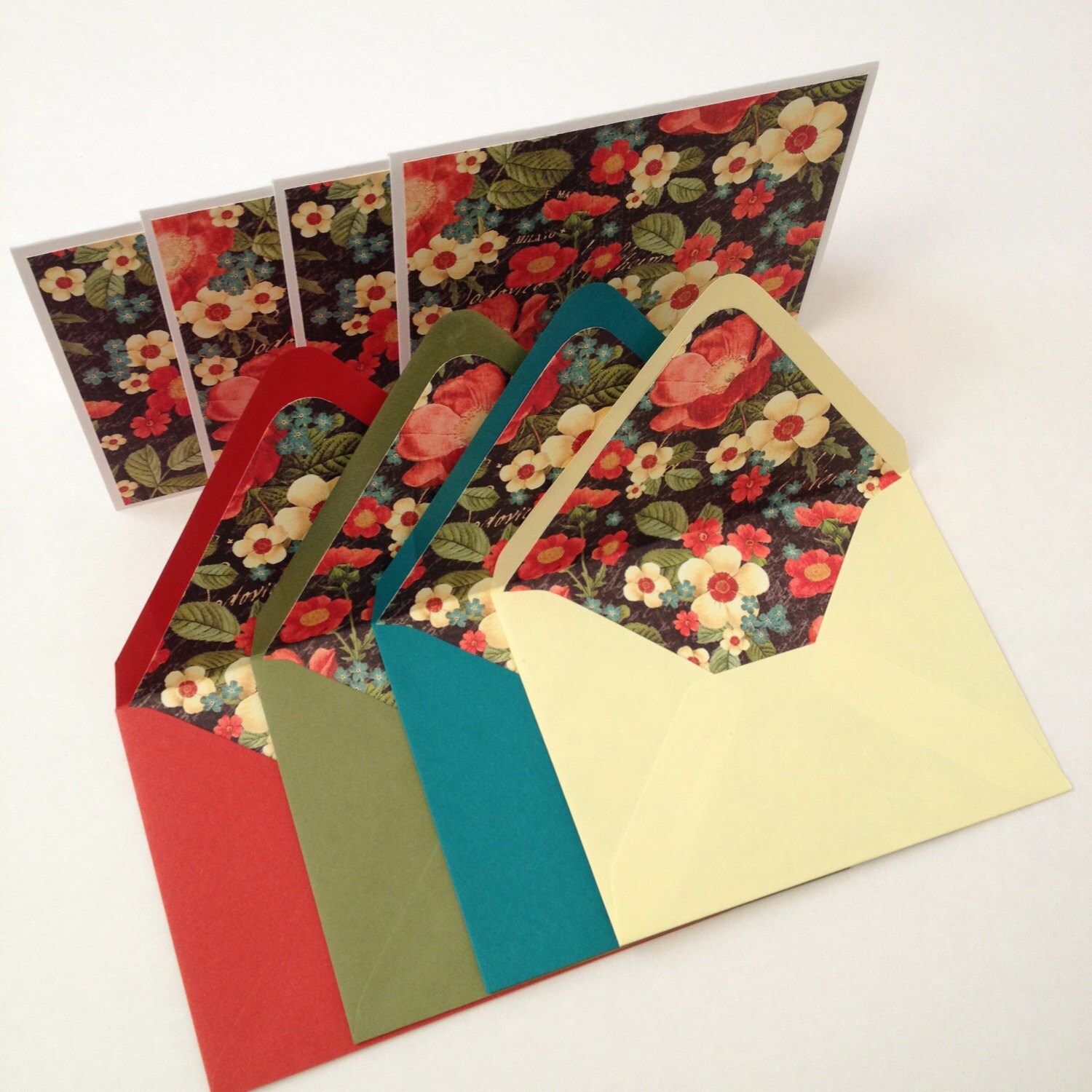 Set of 4 // Blank Note Cards // Floral Note Cards // Floral Etsy