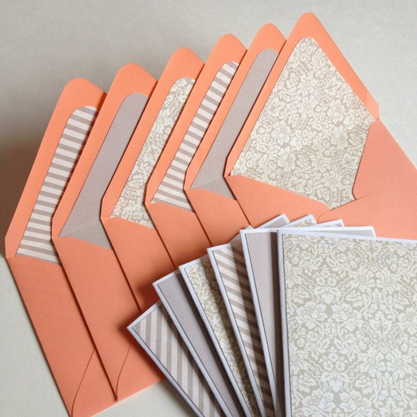 6er Set / / Blank-Grußkarten mit passenden Umschlägen / / Koralle Umschläge / / Blank Briefpapier / / Ostern Grußkarten / / Umschlag Liners gemustert