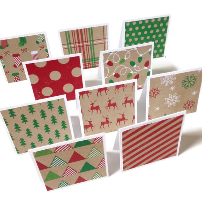 Set of 10 // 3x3 Mini Christmas Cards w/ Envelopes / Mini Note Etsy