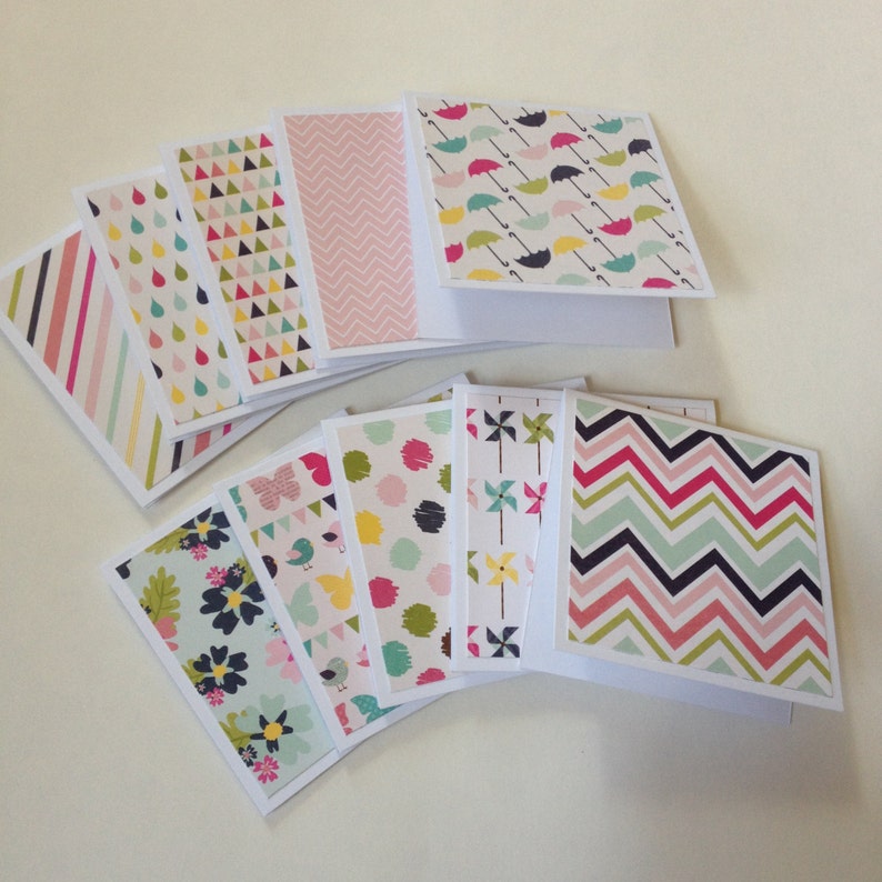 Set of 10 // 3x3 Mini Spring Note Cards W/ Envelopes // Mini Etsy