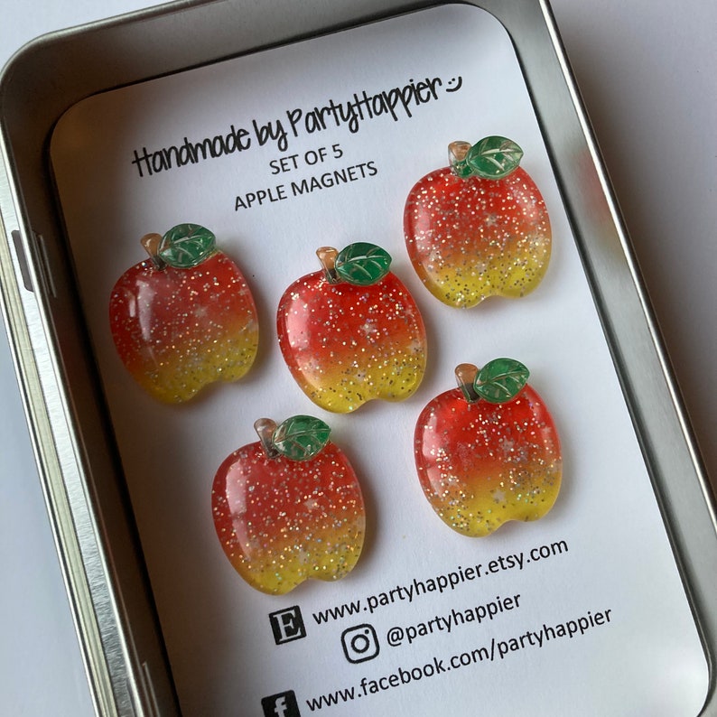 Apple Magnets Tin Fridge Magnets Kawaii Magnets Refrigerator Magnet Fruit Magnets Apple Decor Apple Gift Teacher Gift D2 image 5