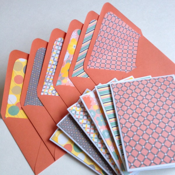 Set of 6 // Blank Note Card Set //  Handmade Stationery Set // Coral Envelopes // Blank Stationery // Easter Note Cards // Envelopes