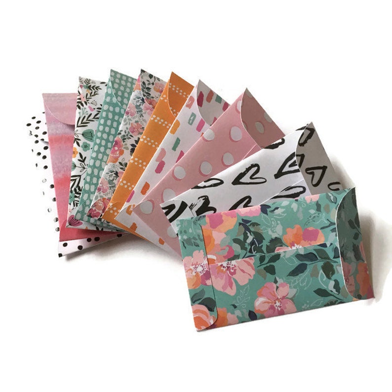 Set of 10 Gift Card Holders Gift Card Envelopes Mini Envelopes Floral Envelopes Pink Orange Blue Envelopes Gift Envelopes