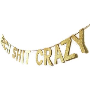Glitter Bach Sh*t Crazy Banner / Bachelorette Party Banner / Glitter Banner / Gold Glitter Banner / Glitter Party Decor / Funny Banner