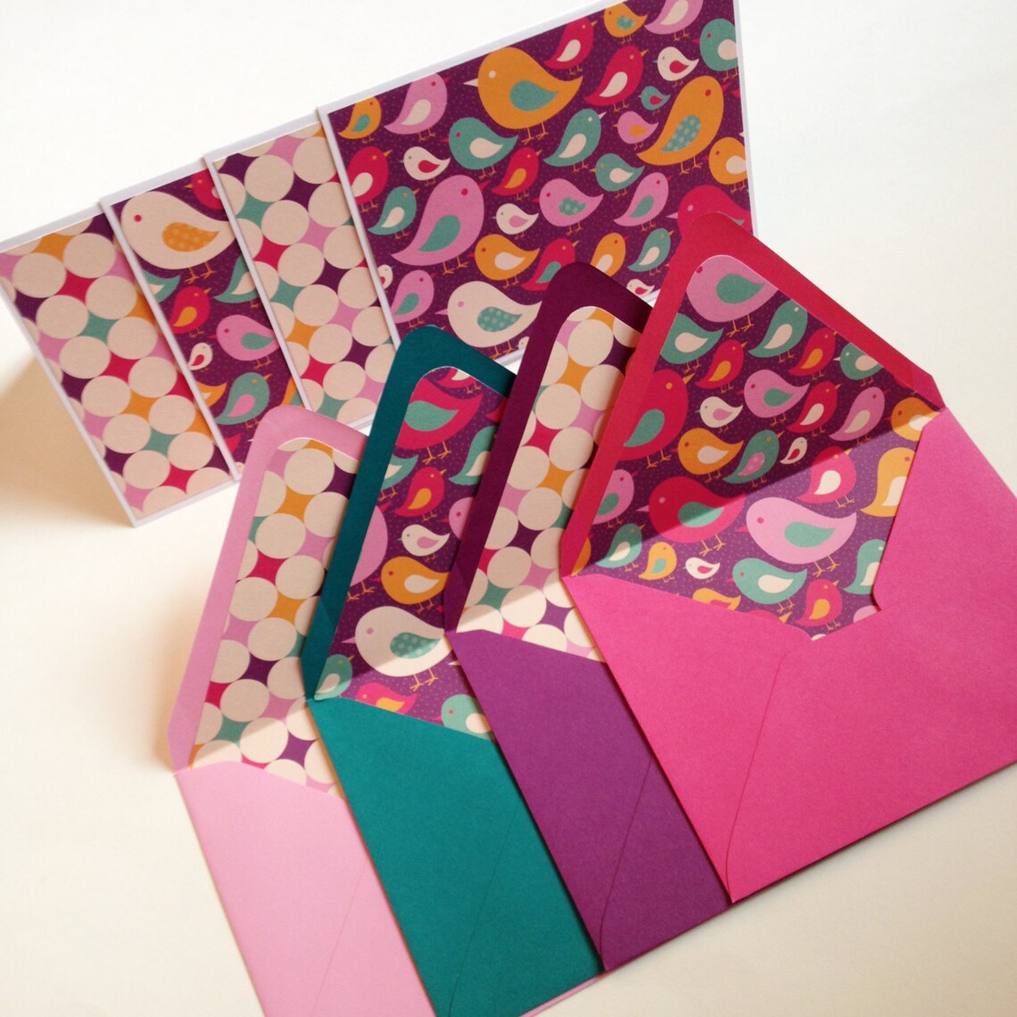 Set of 4 // Blank Note Card Set // Lined Envelopes // Etsy