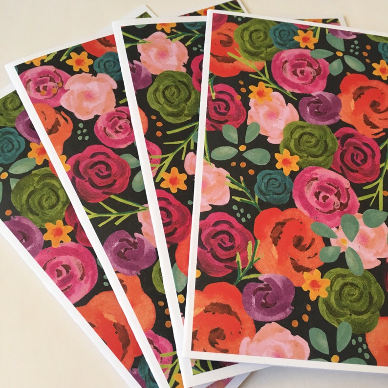 Set of 4 // Blank Note Cards // Floral Note Cards // Floral Etsy