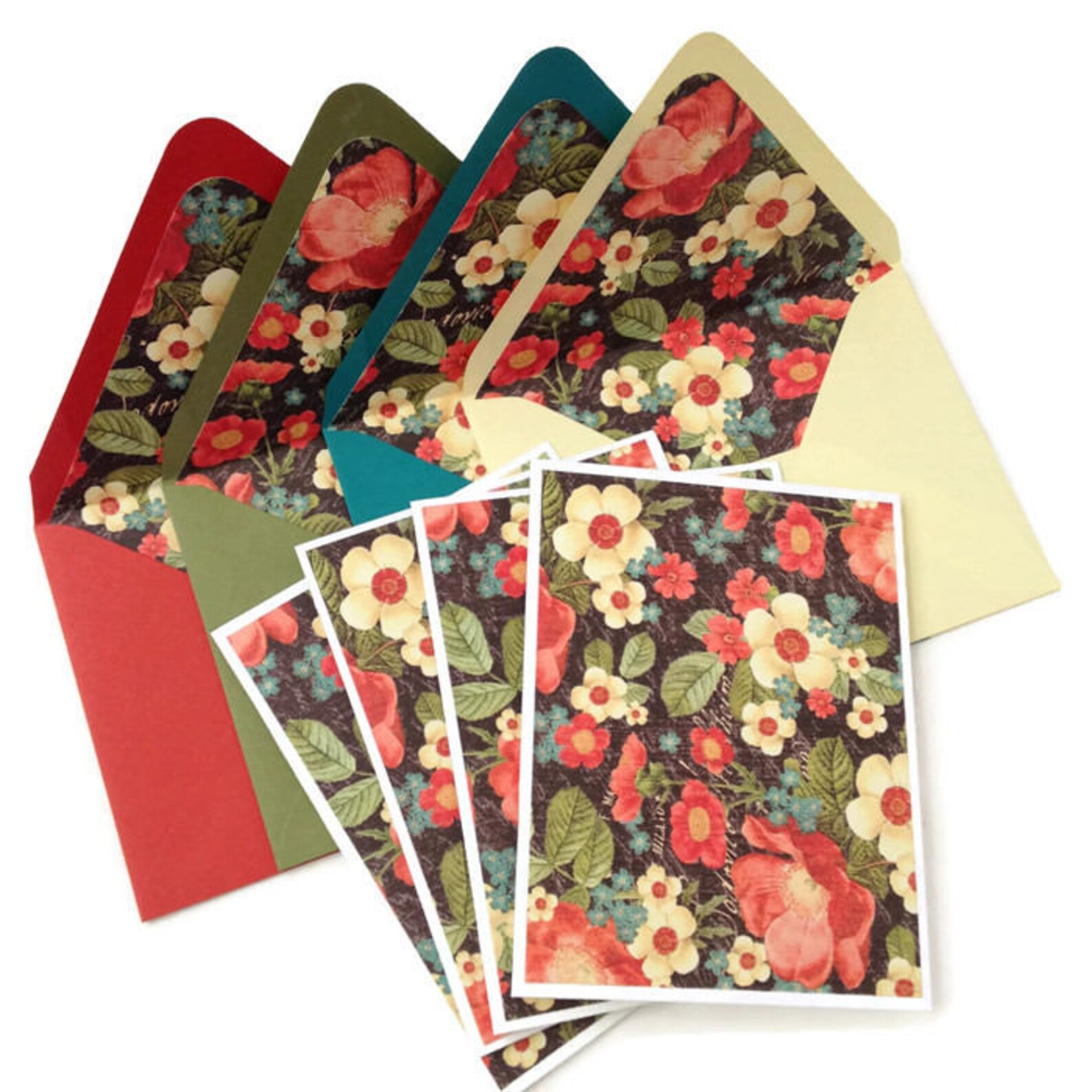 Set of 4 // Blank Note Cards // Floral Note Cards // Floral Etsy