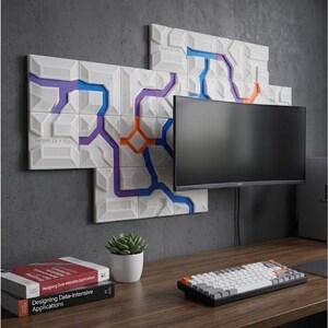 3D-geprinte modulaire code Flow Wall Art-panelen | Decorset technisch kantoor