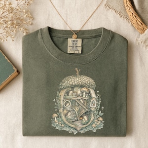 Maglietta con riccio e ghianda, colori comodi, maglietta accogliente con riccio del bosco, regalo cottagecore con animali della foresta per lei