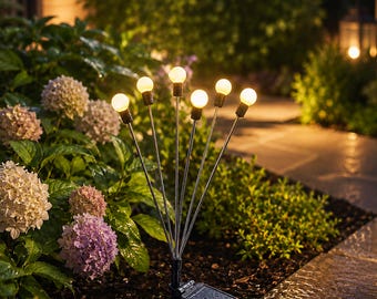 Luces solares de jardín con forma de fuegos artificiales, luces LED con estacas en forma de estrella, luces para caminos exteriores, decoración para patio y jardín, luz blanca cálida, regalo de jardín para mamá