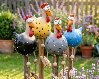 Estaca de gallina para jardín, lindo adorno de gallina para patio, decoración rústica para exteriores, estatua de gallina original, regalo para porche, patio o jardín, decoración campestre