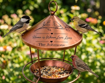 Personalized Bird Feeder, Custom Copper Bird Feeder, Hanging Bird Feeder, Outdoor Garden Decor, Bird Lover Gift, Family Gift