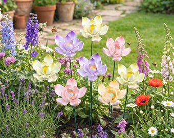 Estacas para jardín de flores, adornos florales para exteriores, palillos decorativos para plantas, decoración de jardín en tonos pastel, adornos para patio y césped, regalo para jardín