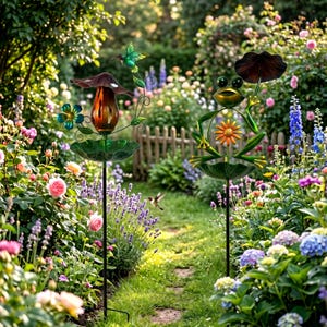 Kolibri fågelbadspinne, fågelmatare för utomhusträdgård, grodkonstdekor, vattenskål i metall för blommor, prydnad för uteplatsgräsmatta, present till fågelälskare bild 3