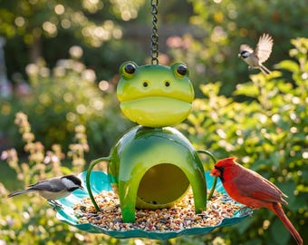 Frog Bird Feeder, Hanging Bird Feeder, Whimsical Garden Decor, Outdoor Bird Feeder Tray, Patio Yard Decor, Frog Yard Art, Bird Lover Gift