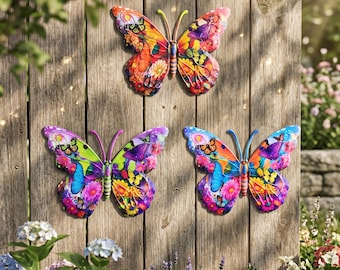 Arte mural de mariposas en 2D, decoración de mariposas para exteriores, adorno para valla de jardín, arte colorido para patio, decoración de jardín y patio, regalo para mamá, decoración de la naturaleza