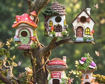 Decoración solar para jardín con forma de casita de hadas, lámpara colgante con forma de seta, farol de jardín para exteriores, adorno de patio original, decoración para el patio, regalo para mamá.