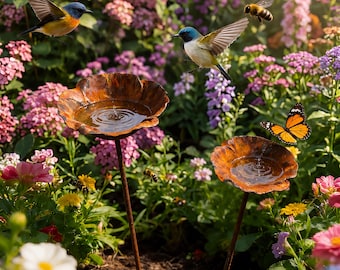 Estaca para bebedero de pájaros con forma de flor, comedero para pájaros de exterior, bebedero para abejas, decoración de jardín, plato de agua para polinizadores, adorno de jardín con forma de mariposa, regalo para amantes de la jardinería
