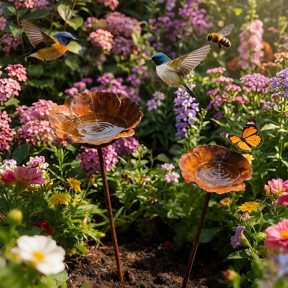Flower Bird Bath Stake, Outdoor Bird Water Feeder, Bee Bath Garden Decor, Pollinator Water Dish, Butterfly Yard Art, Garden Lover Gift