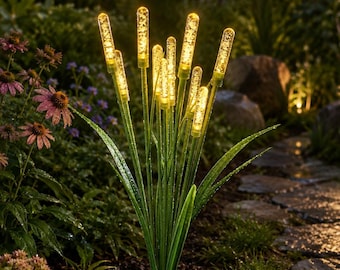 Luces solares de jardín con forma de espadaña, luces LED exteriores con estaca, luces impermeables para caminos, decoración para patios y jardines, regalo para jardín, iluminación paisajística