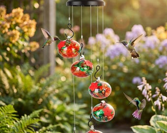 Comedero para colibríes, comedero colgante de vidrio para pájaros, decoración para jardín exterior, arte para patio, porche o jardín, regalo para amantes de las aves para mamá, comedero de néctar