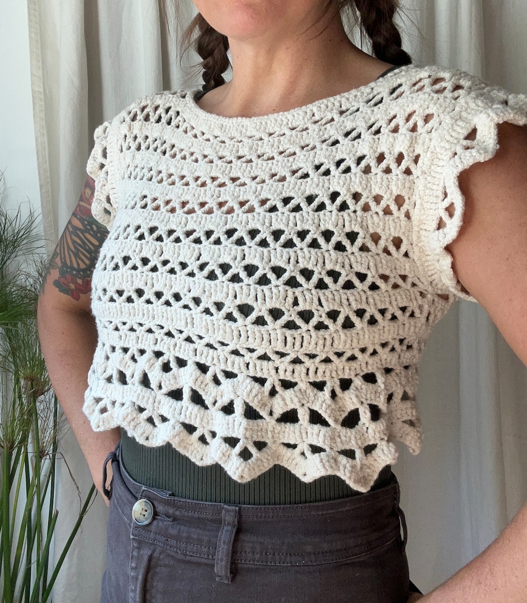 Knit Sweater Crocheted Sleeveless Crop Top main image 0