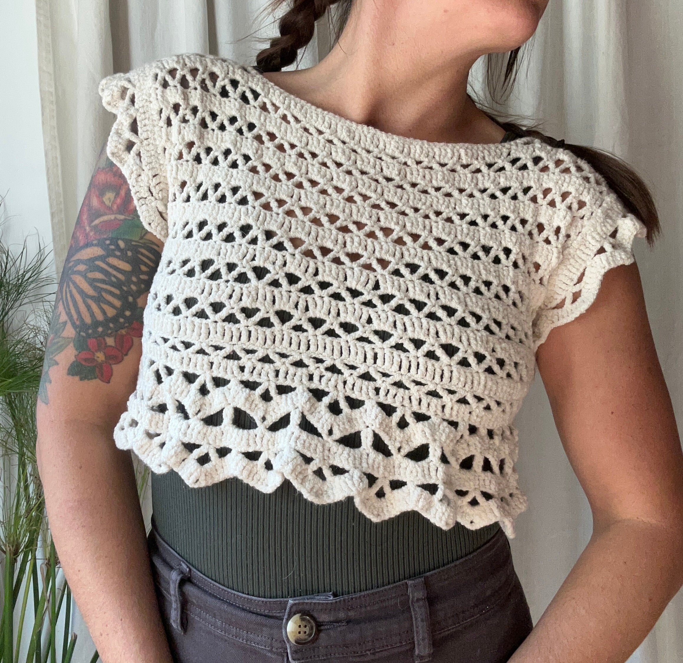 Knit Sweater Crocheted Sleeveless Crop Top