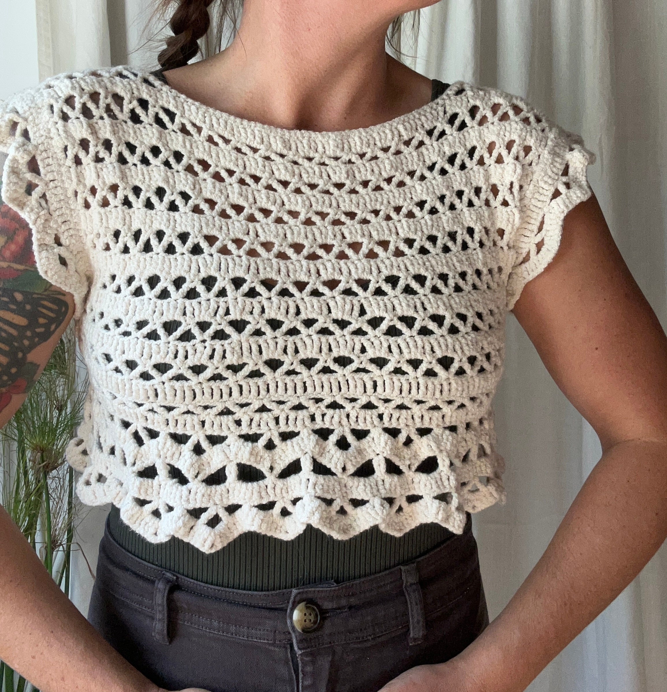Knit Sweater Crocheted Sleeveless Crop Top main image 1