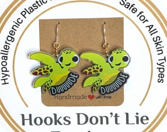 'Dude' hangoorbellen met schildpad, hypoallergene plastic haken