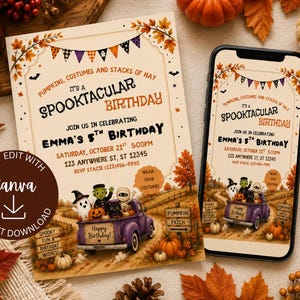 Spooktacular Halloween Birthday Invitation: Emma's 5th Birthday Party (Digital Download)