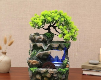 Fuente de interior de mesa con cascada decorativa, mini fuente de agua, elemento decorativo para el hogar según el Feng Shui, regalo para sala de yoga y meditación.