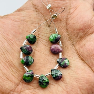 Natural Ruby Zoisite Pear Shape Beads, 8x6mm Teardrop Gemstone Strand