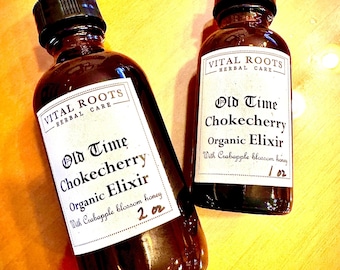 Chokecherry Elixir, organic, old time, with crabapple blossom honey