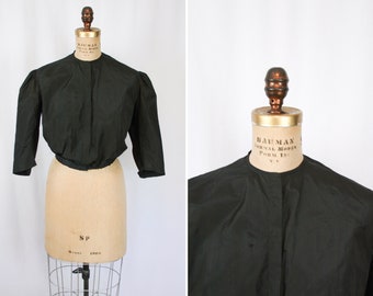 Vintage Edwardian Top | Vintage black silk blouse | 1910s mourning shirt waist