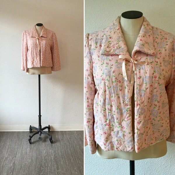 Luvlee 50s bed jacket | Vintage pink quilted bed jacket | 1950s novelty print  jacket