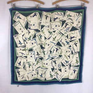 Vintage 90s Scarf | Vintage drawn fashion girl print large square scarf | 1990s Sonia Rykiel scarf