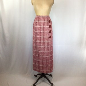 Vintage 50s skirt | Vintage plaid wool long skirt | 1950s red tweed maxi skirt