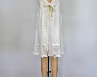 Vintage Edwardian Step In | Antique White Cotton Nightgown | 1910 Embroidered Romper