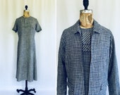 Vintage 50s dress suit Vintage Barney Max checked shift dress and matching jacket 1950 39 s blue white gingham dress and jacket