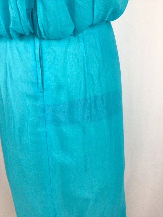 Vintage 50s dress | Vintage turquoise chiffon wig… - image 9