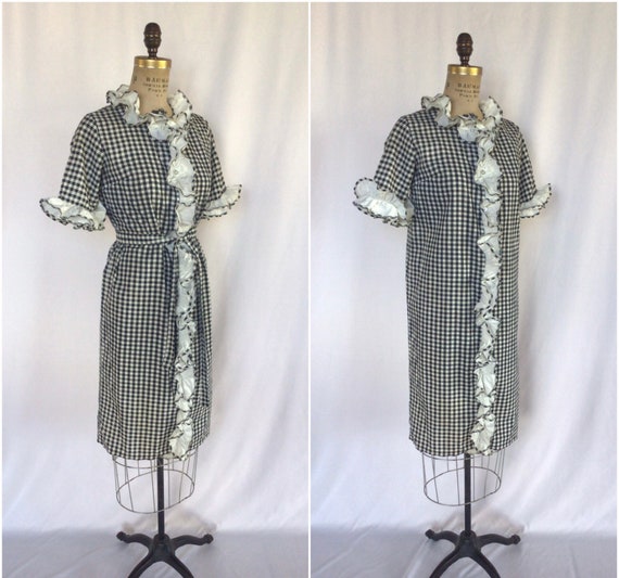 Vintage 60s dress | Vintage black white gingham d… - image 4