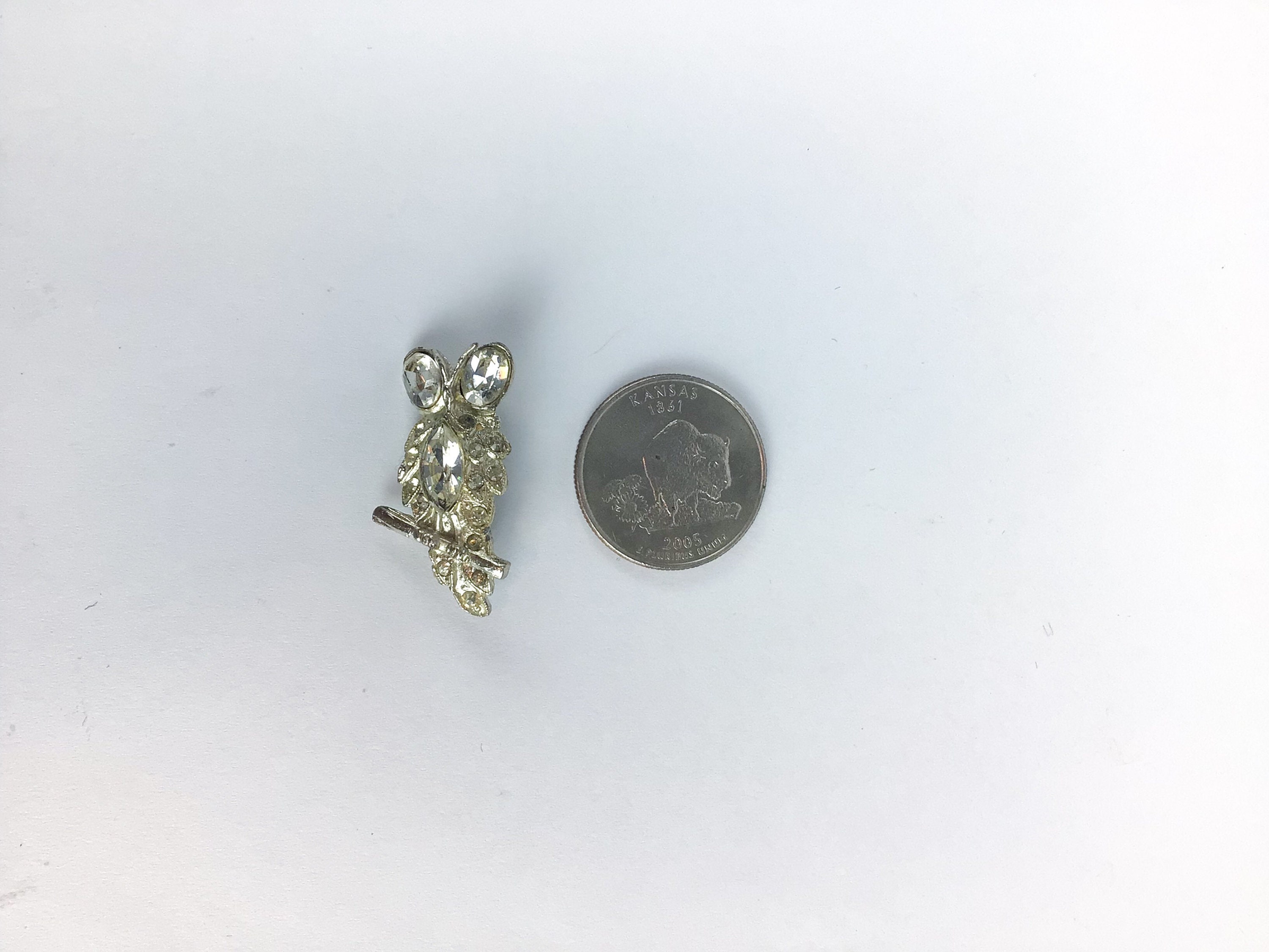 Vintage 50s brooch | Vintage owl clear rhinestone brooch | 1950's bird costume jewelry brooch