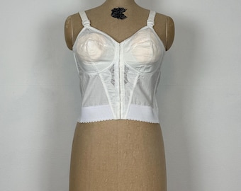 Vintage 60s Brassiere | White Cotton Lace Longline Bra | 1960s I Owe It All To Goddess Undergarment