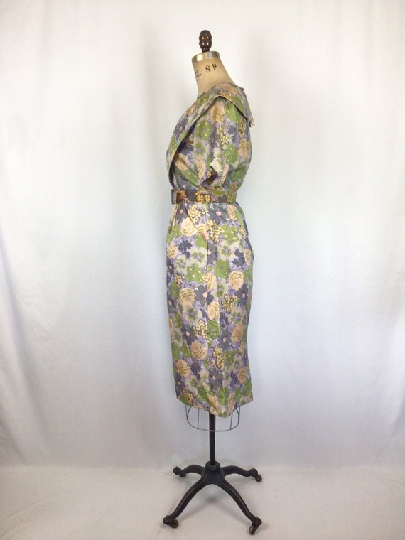 Vintage 50s dress | Vintage floral silk wiggle dr… - image 7