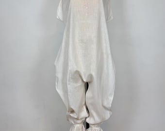 Vintage Edwardian Combination Suit | White Embroidered Cotton Pajama | 1910s Jumpsuit Romper Sleepwear