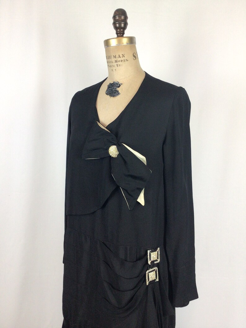 Vintage 20s Dress Vintage black silk drop waist dress 1920's silk flapper dress image 4